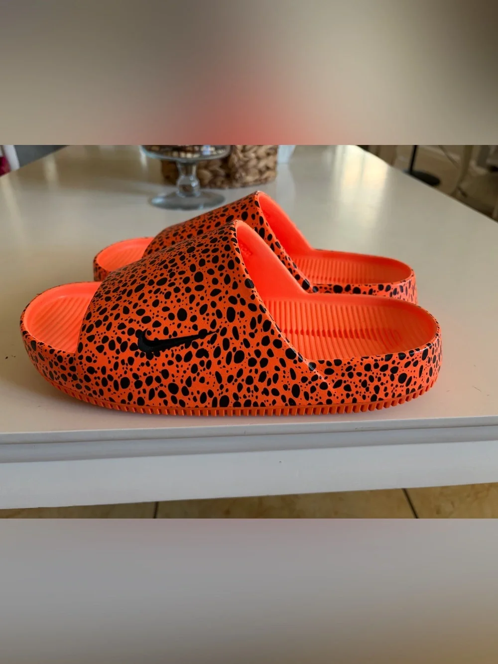 Nike calm slide sandals Orange and Black Speckle Slide Sandals